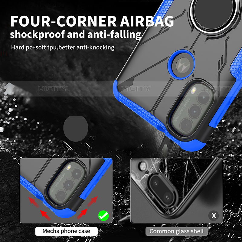 Funda Bumper Silicona y Plastico Mate Carcasa con Magnetico Anillo de dedo Soporte S02 para Motorola Moto E30
