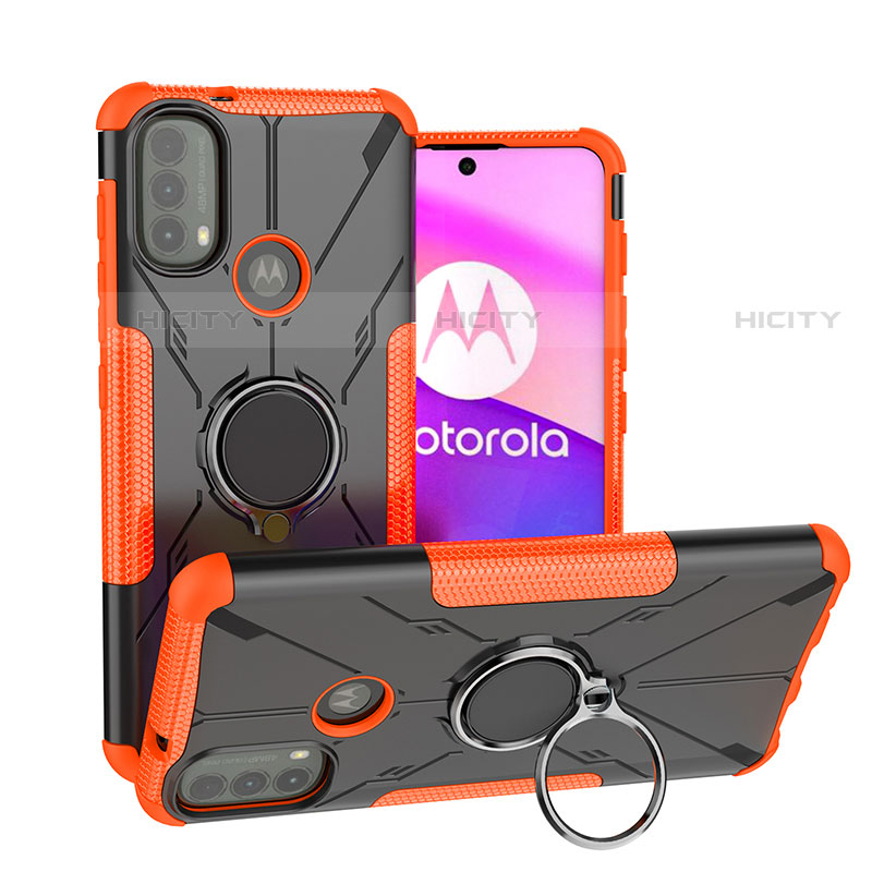 Funda Bumper Silicona y Plastico Mate Carcasa con Magnetico Anillo de dedo Soporte S02 para Motorola Moto E30