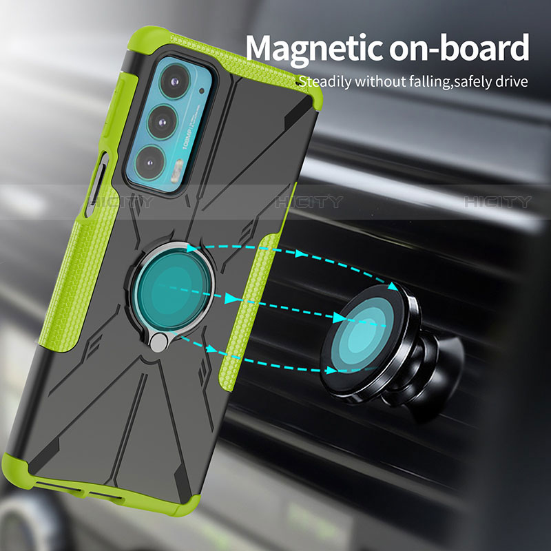 Funda Bumper Silicona y Plastico Mate Carcasa con Magnetico Anillo de dedo Soporte S02 para Motorola Moto Edge 20 5G