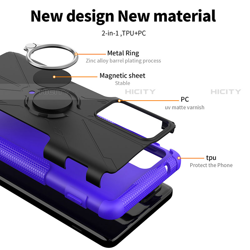 Funda Bumper Silicona y Plastico Mate Carcasa con Magnetico Anillo de dedo Soporte S02 para Motorola Moto Edge 20 Pro 5G