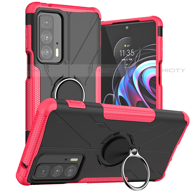 Funda Bumper Silicona y Plastico Mate Carcasa con Magnetico Anillo de dedo Soporte S02 para Motorola Moto Edge 20 Pro 5G