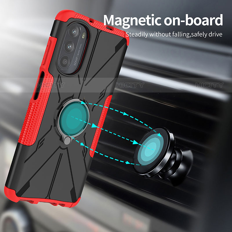 Funda Bumper Silicona y Plastico Mate Carcasa con Magnetico Anillo de dedo Soporte S02 para Motorola Moto Edge (2022) 5G
