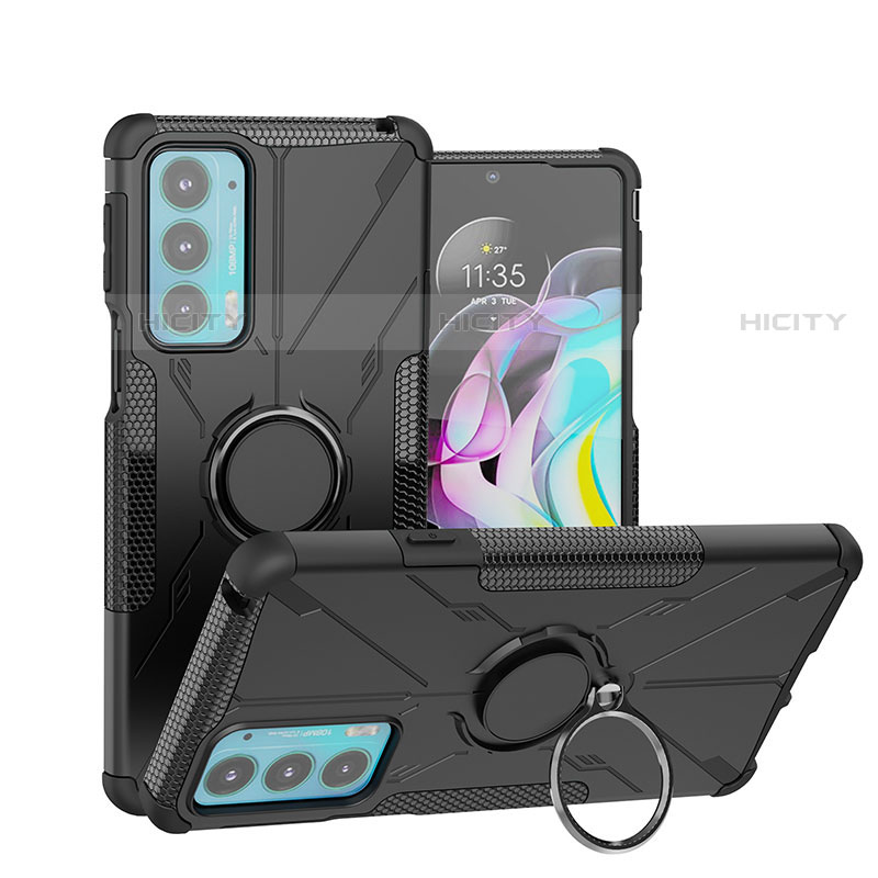 Funda Bumper Silicona y Plastico Mate Carcasa con Magnetico Anillo de dedo Soporte S02 para Motorola Moto Edge Lite 5G