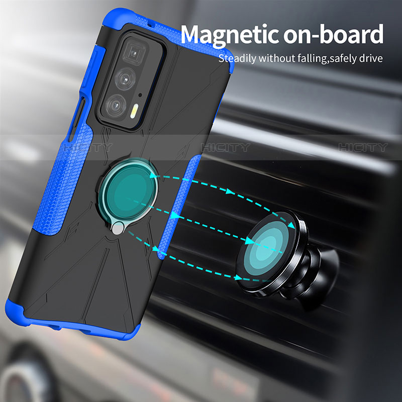 Funda Bumper Silicona y Plastico Mate Carcasa con Magnetico Anillo de dedo Soporte S02 para Motorola Moto Edge S Pro 5G