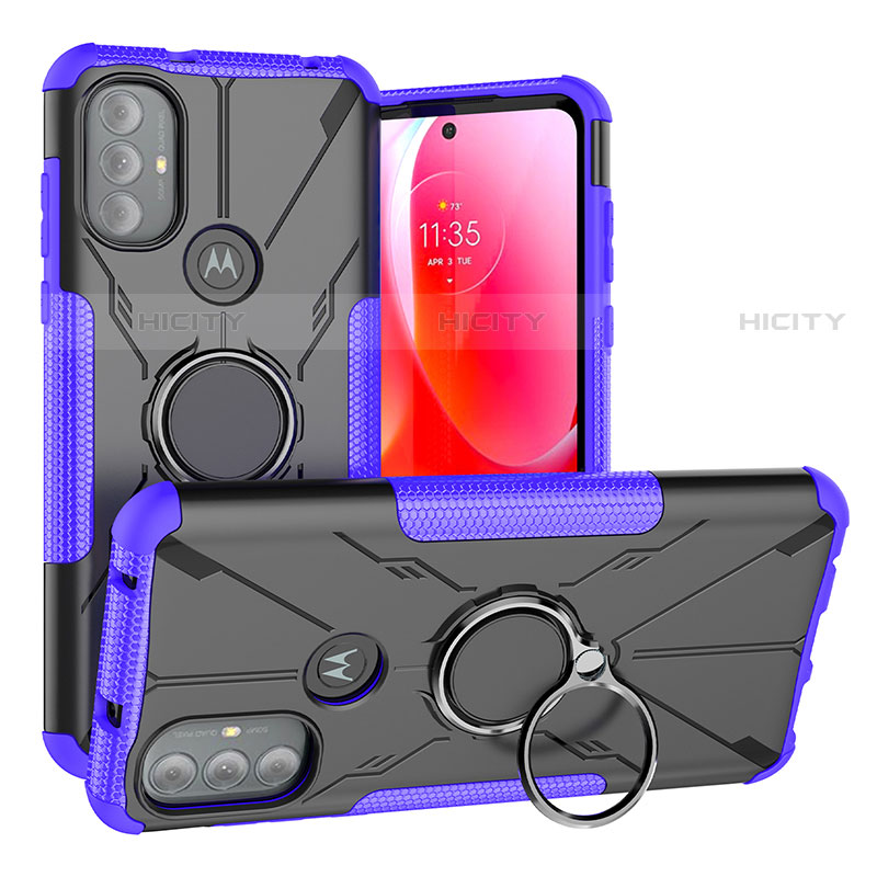 Funda Bumper Silicona y Plastico Mate Carcasa con Magnetico Anillo de dedo Soporte S02 para Motorola Moto G Power (2022) Morado