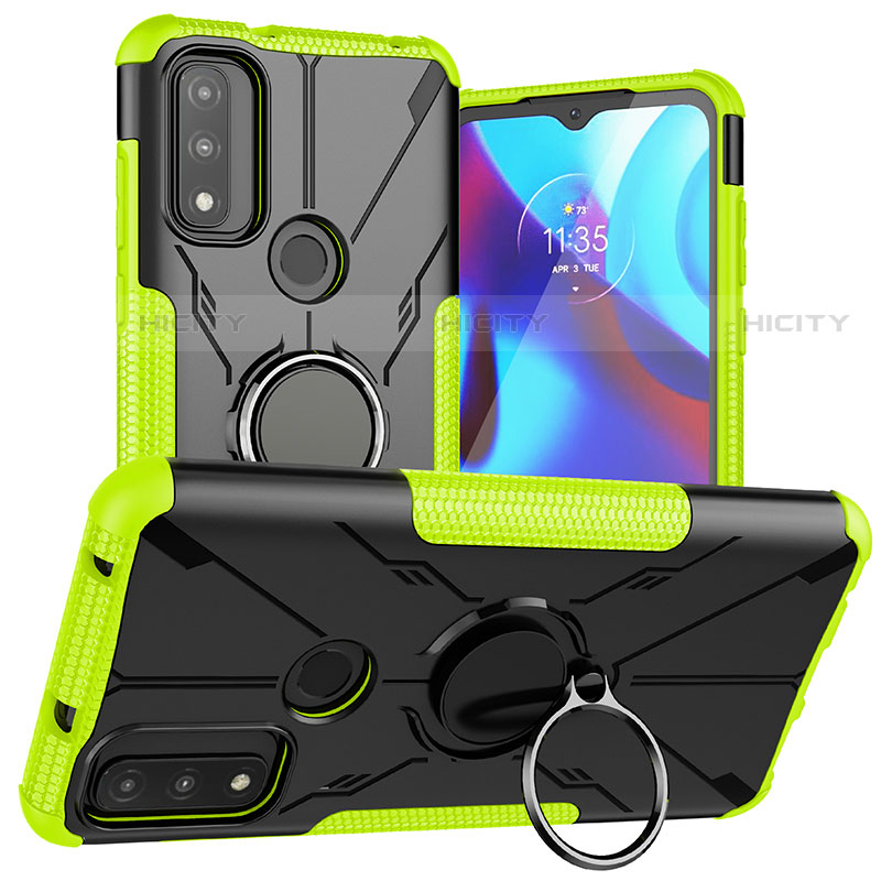 Funda Bumper Silicona y Plastico Mate Carcasa con Magnetico Anillo de dedo Soporte S02 para Motorola Moto G Pure