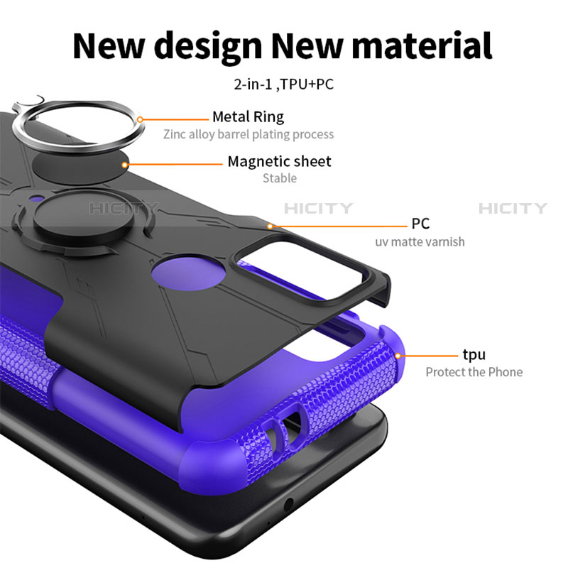 Funda Bumper Silicona y Plastico Mate Carcasa con Magnetico Anillo de dedo Soporte S02 para Motorola Moto G10