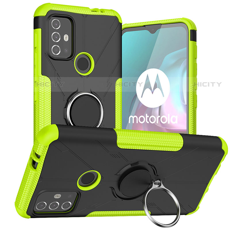 Funda Bumper Silicona y Plastico Mate Carcasa con Magnetico Anillo de dedo Soporte S02 para Motorola Moto G10