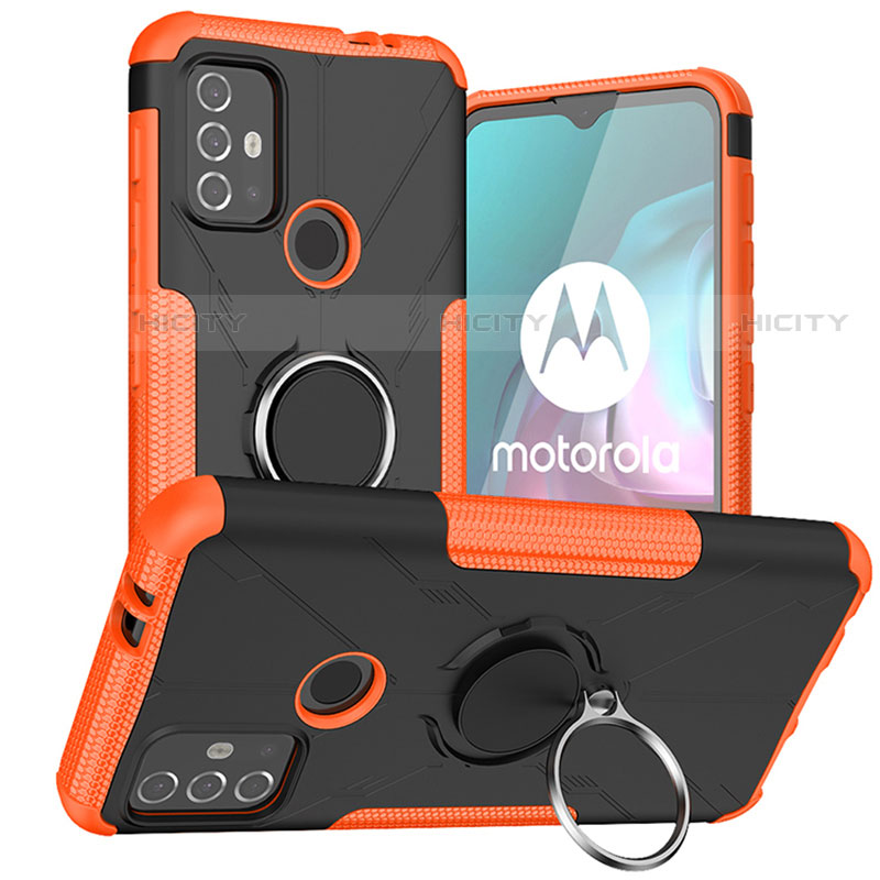 Funda Bumper Silicona y Plastico Mate Carcasa con Magnetico Anillo de dedo Soporte S02 para Motorola Moto G10