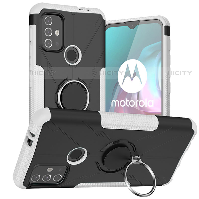 Funda Bumper Silicona y Plastico Mate Carcasa con Magnetico Anillo de dedo Soporte S02 para Motorola Moto G20