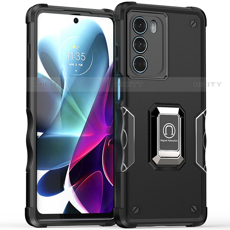 Funda Bumper Silicona y Plastico Mate Carcasa con Magnetico Anillo de dedo Soporte S02 para Motorola Moto G200 5G