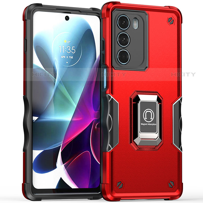 Funda Bumper Silicona y Plastico Mate Carcasa con Magnetico Anillo de dedo Soporte S02 para Motorola Moto G200 5G