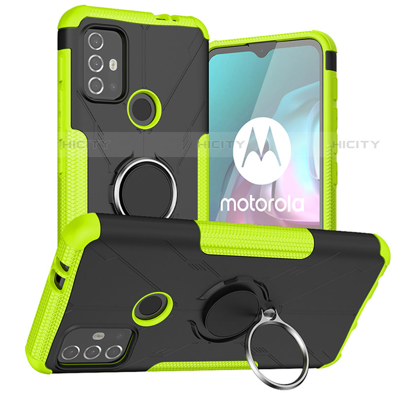 Funda Bumper Silicona y Plastico Mate Carcasa con Magnetico Anillo de dedo Soporte S02 para Motorola Moto G30