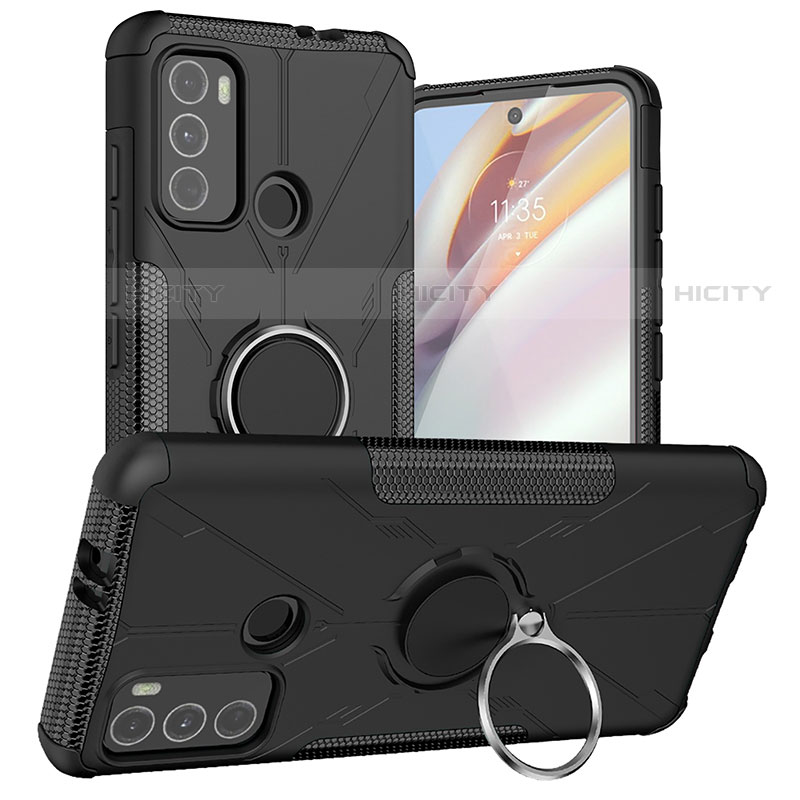 Funda Bumper Silicona y Plastico Mate Carcasa con Magnetico Anillo de dedo Soporte S02 para Motorola Moto G40 Fusion