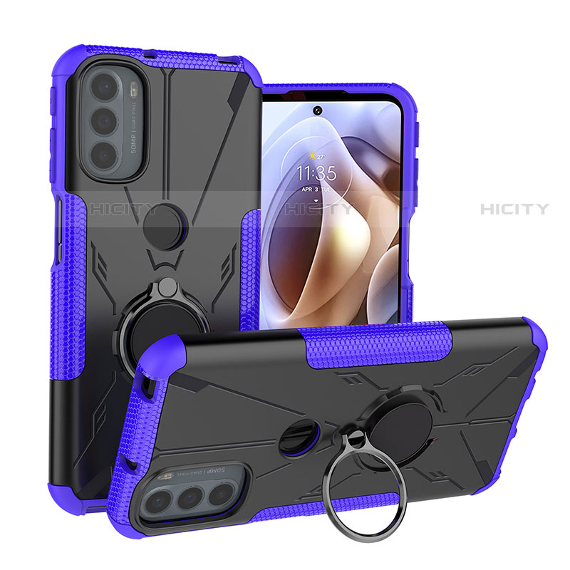 Funda Bumper Silicona y Plastico Mate Carcasa con Magnetico Anillo de dedo Soporte S02 para Motorola Moto G41