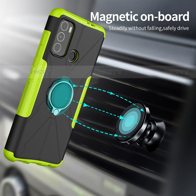 Funda Bumper Silicona y Plastico Mate Carcasa con Magnetico Anillo de dedo Soporte S02 para Motorola Moto G60