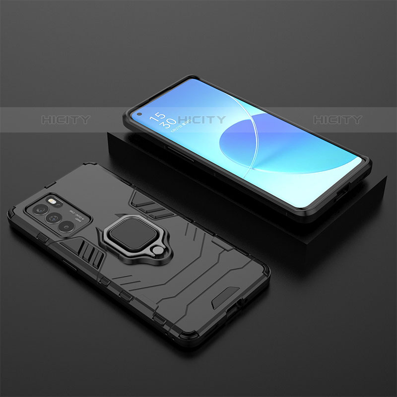 Funda Bumper Silicona y Plastico Mate Carcasa con Magnetico Anillo de dedo Soporte S02 para Oppo Reno6 Pro 5G India