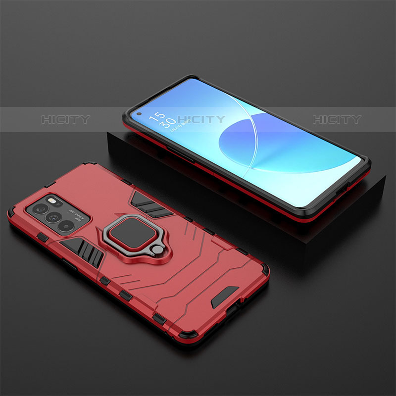 Funda Bumper Silicona y Plastico Mate Carcasa con Magnetico Anillo de dedo Soporte S02 para Oppo Reno6 Pro 5G India