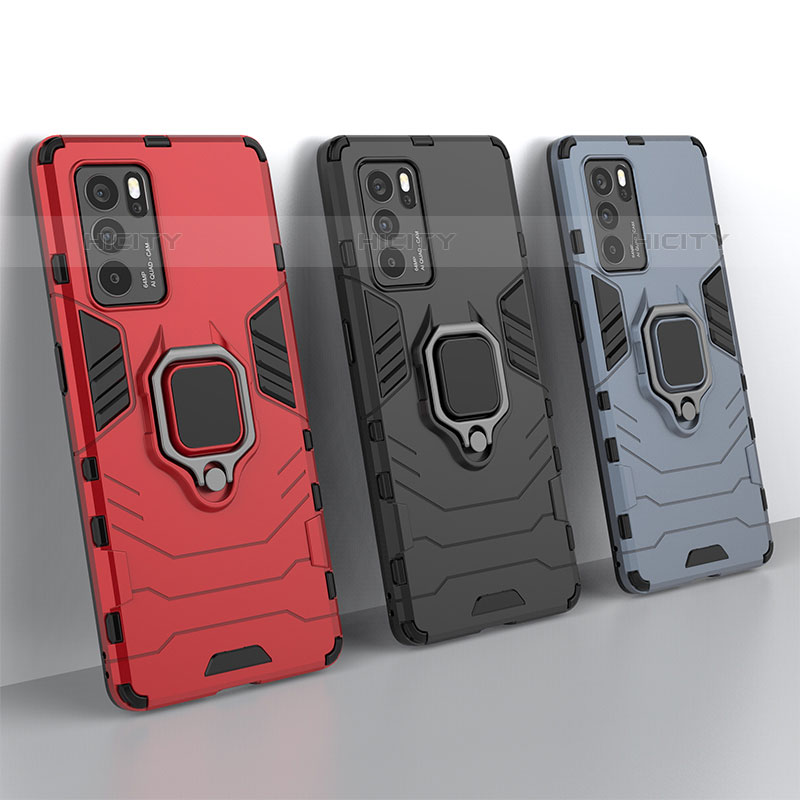 Funda Bumper Silicona y Plastico Mate Carcasa con Magnetico Anillo de dedo Soporte S02 para Oppo Reno6 Pro 5G India