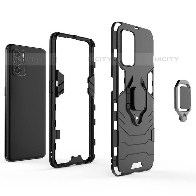 Funda Bumper Silicona y Plastico Mate Carcasa con Magnetico Anillo de dedo Soporte S02 para Oppo Reno6 Z 5G