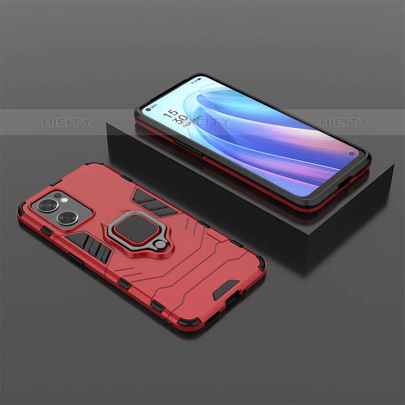 Funda Bumper Silicona y Plastico Mate Carcasa con Magnetico Anillo de dedo Soporte S02 para Oppo Reno7 SE 5G