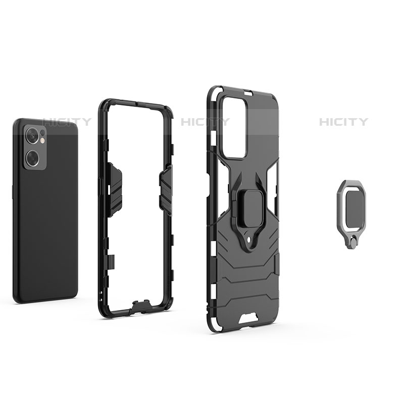 Funda Bumper Silicona y Plastico Mate Carcasa con Magnetico Anillo de dedo Soporte S02 para Oppo Reno7 SE 5G