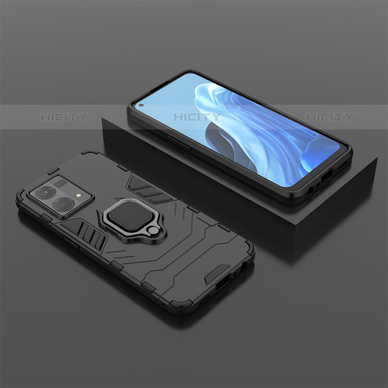 Funda Bumper Silicona y Plastico Mate Carcasa con Magnetico Anillo de dedo Soporte S02 para Oppo Reno8 4G