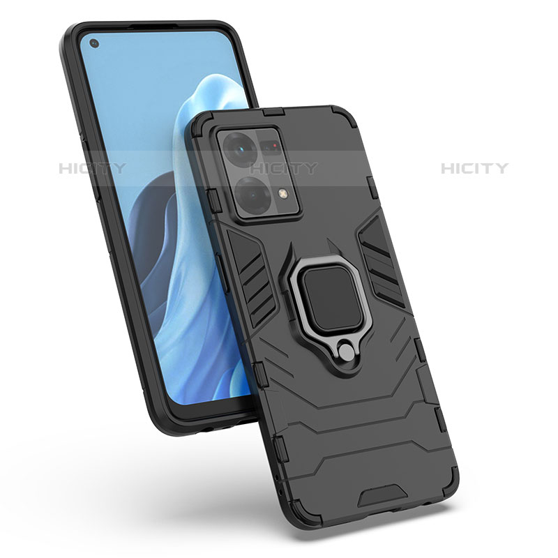 Funda Bumper Silicona y Plastico Mate Carcasa con Magnetico Anillo de dedo Soporte S02 para Oppo Reno8 4G