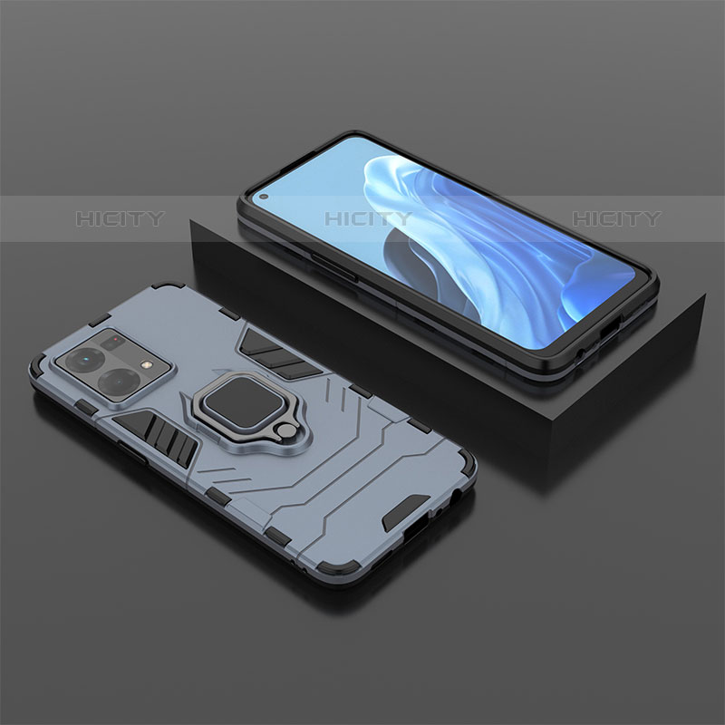 Funda Bumper Silicona y Plastico Mate Carcasa con Magnetico Anillo de dedo Soporte S02 para Oppo Reno8 4G Azul