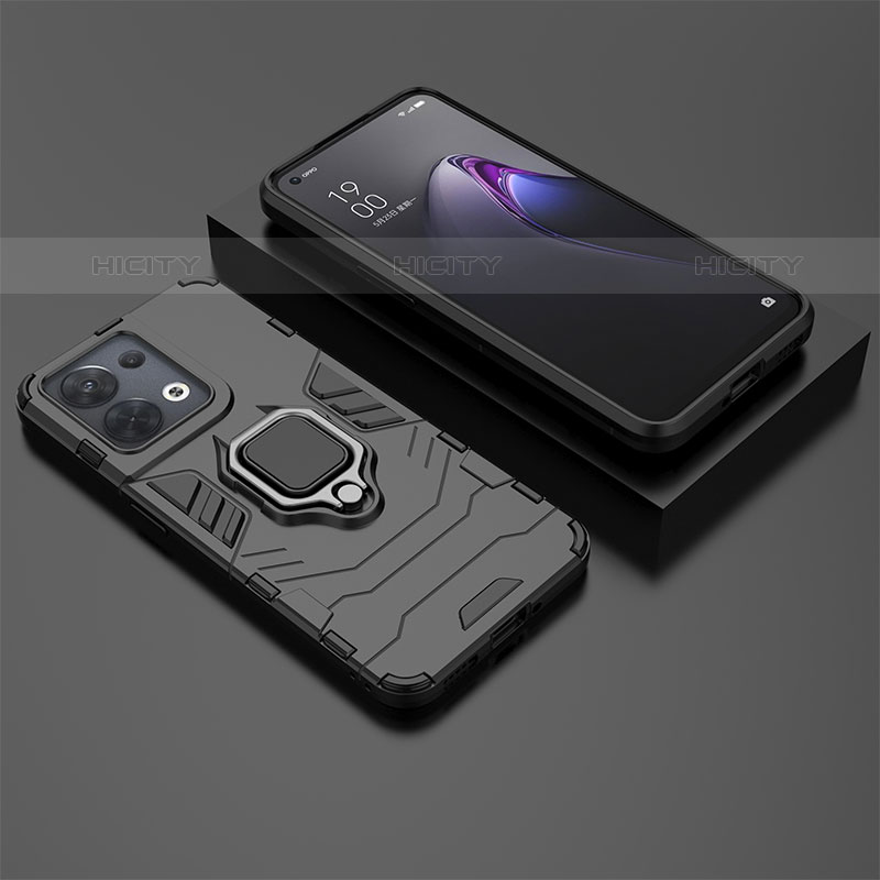 Funda Bumper Silicona y Plastico Mate Carcasa con Magnetico Anillo de dedo Soporte S02 para Oppo Reno8 5G