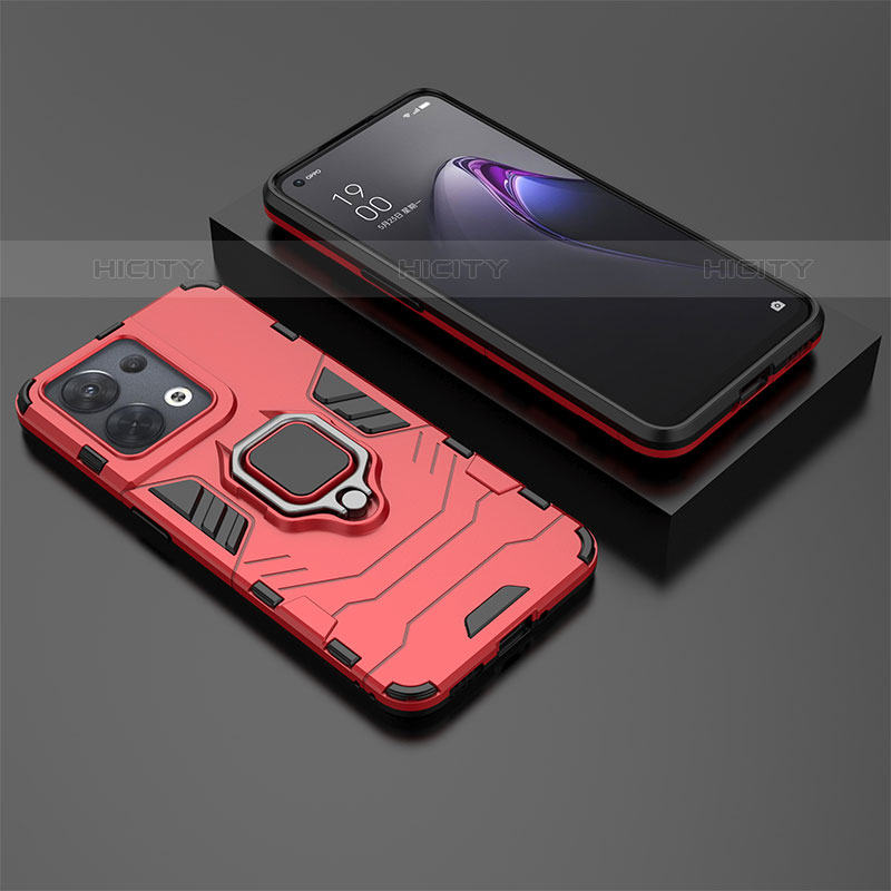 Funda Bumper Silicona y Plastico Mate Carcasa con Magnetico Anillo de dedo Soporte S02 para Oppo Reno9 Pro 5G