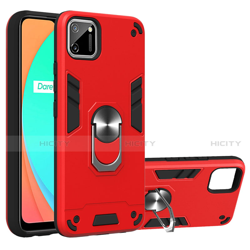 Funda Bumper Silicona y Plastico Mate Carcasa con Magnetico Anillo de dedo Soporte S02 para Realme C11