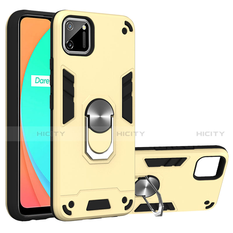 Funda Bumper Silicona y Plastico Mate Carcasa con Magnetico Anillo de dedo Soporte S02 para Realme C11