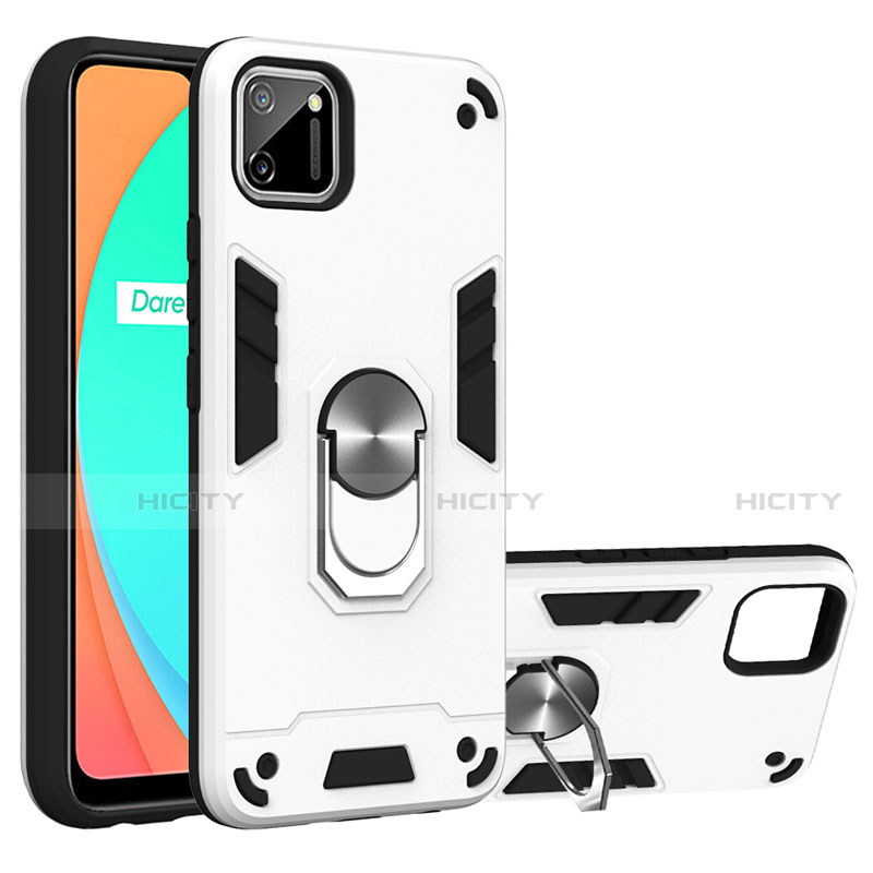 Funda Bumper Silicona y Plastico Mate Carcasa con Magnetico Anillo de dedo Soporte S02 para Realme C11