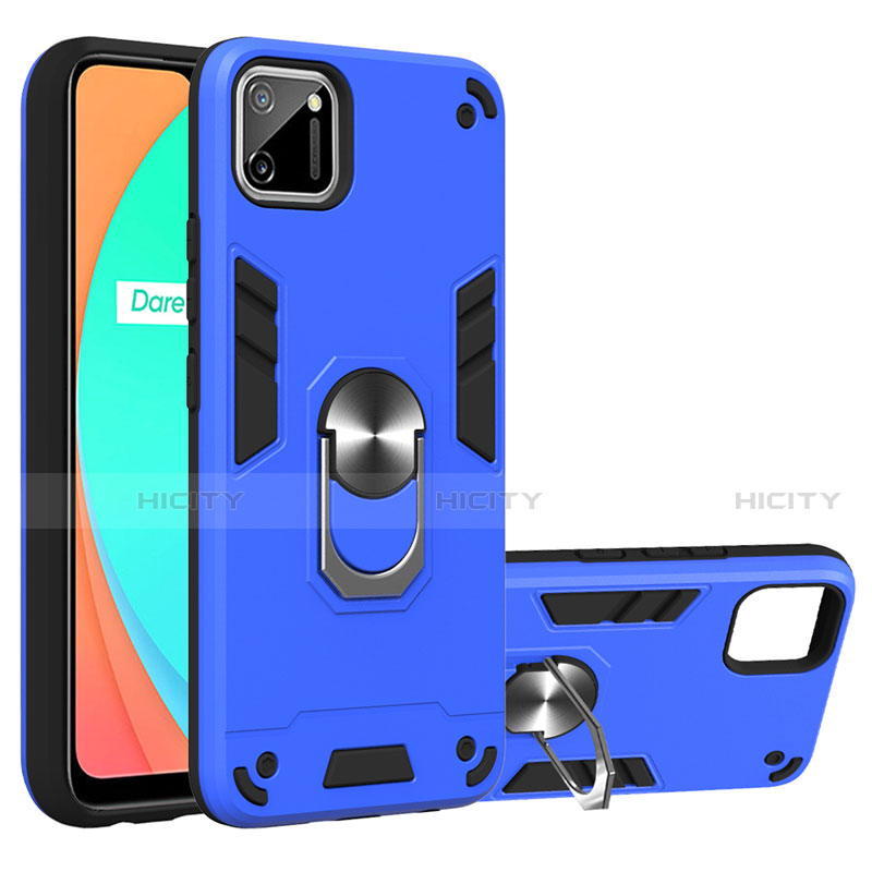 Funda Bumper Silicona y Plastico Mate Carcasa con Magnetico Anillo de dedo Soporte S02 para Realme C11