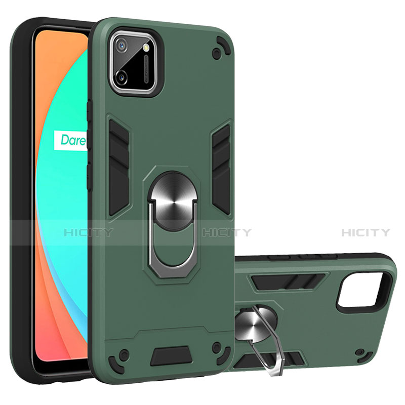 Funda Bumper Silicona y Plastico Mate Carcasa con Magnetico Anillo de dedo Soporte S02 para Realme C11