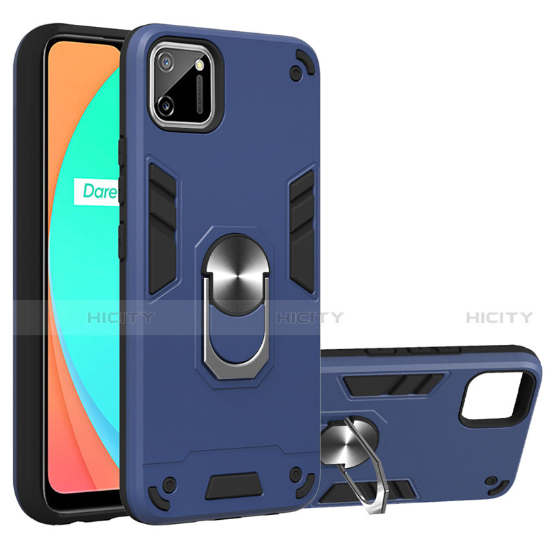 Funda Bumper Silicona y Plastico Mate Carcasa con Magnetico Anillo de dedo Soporte S02 para Realme C11