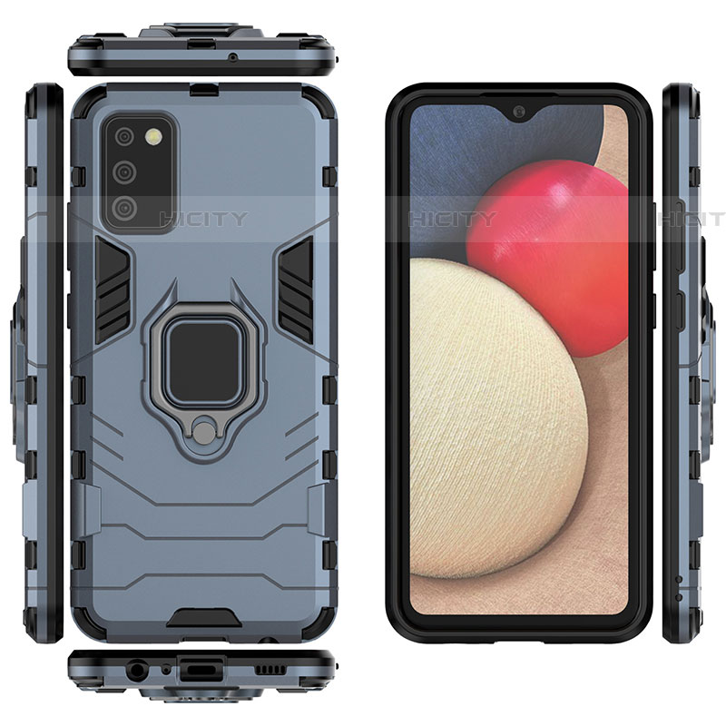 Funda Bumper Silicona y Plastico Mate Carcasa con Magnetico Anillo de dedo Soporte S02 para Samsung Galaxy A03s
