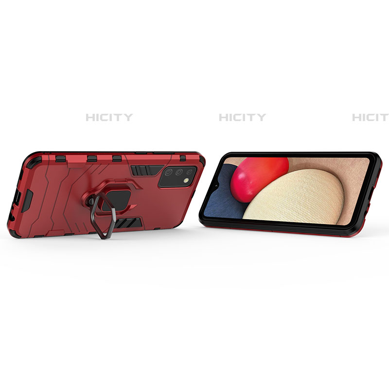 Funda Bumper Silicona y Plastico Mate Carcasa con Magnetico Anillo de dedo Soporte S02 para Samsung Galaxy A03s