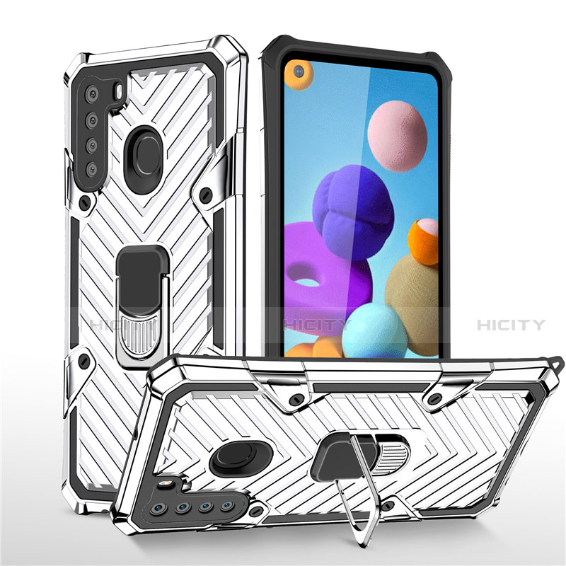 Funda Bumper Silicona y Plastico Mate Carcasa con Magnetico Anillo de dedo Soporte S02 para Samsung Galaxy A21