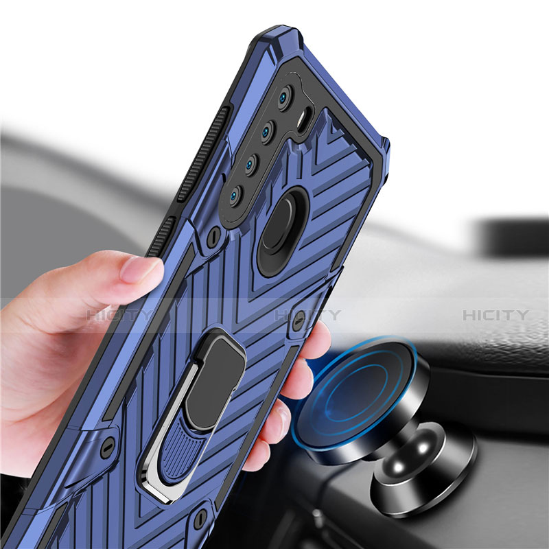 Funda Bumper Silicona y Plastico Mate Carcasa con Magnetico Anillo de dedo Soporte S02 para Samsung Galaxy A21