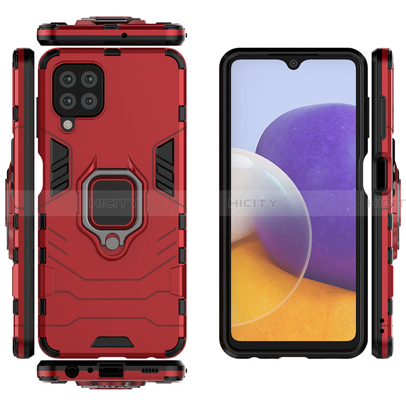 Funda Bumper Silicona y Plastico Mate Carcasa con Magnetico Anillo de dedo Soporte S02 para Samsung Galaxy A22 4G