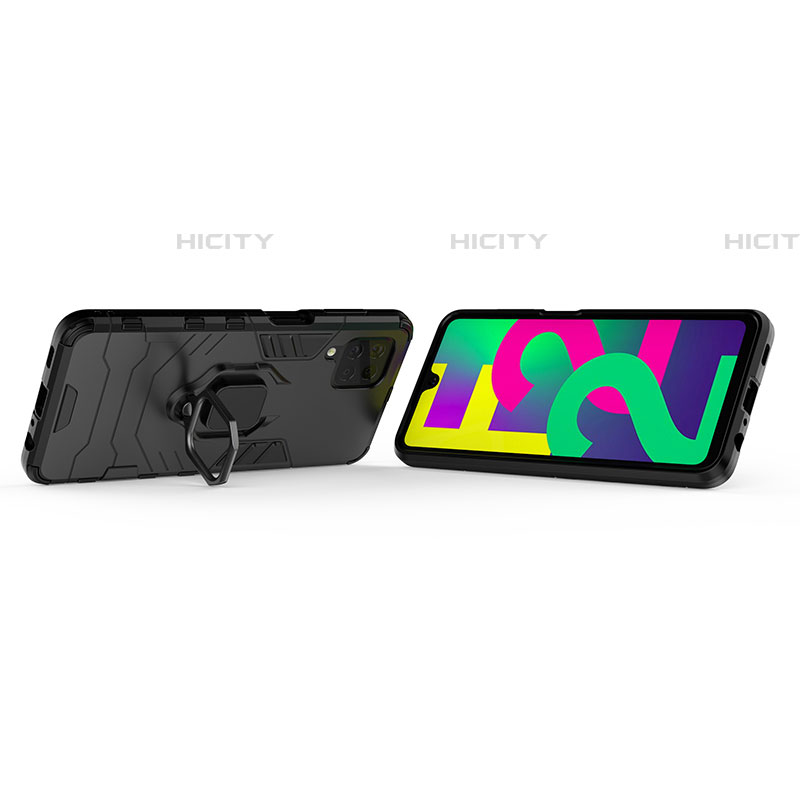 Funda Bumper Silicona y Plastico Mate Carcasa con Magnetico Anillo de dedo Soporte S02 para Samsung Galaxy F22 4G