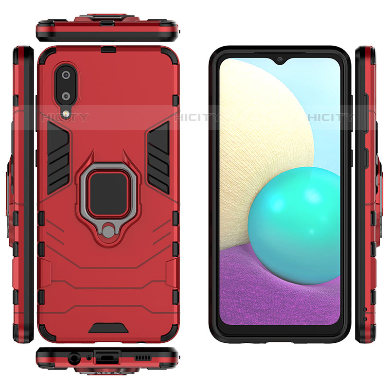 Funda Bumper Silicona y Plastico Mate Carcasa con Magnetico Anillo de dedo Soporte S02 para Samsung Galaxy M02