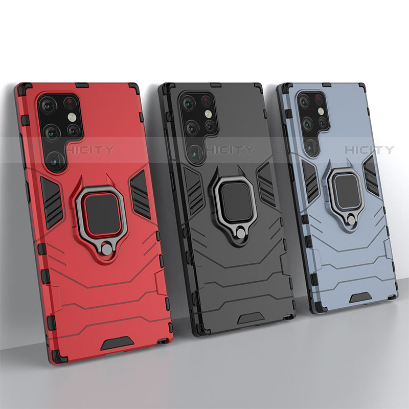 Funda Bumper Silicona y Plastico Mate Carcasa con Magnetico Anillo de dedo Soporte S02 para Samsung Galaxy S22 Ultra 5G