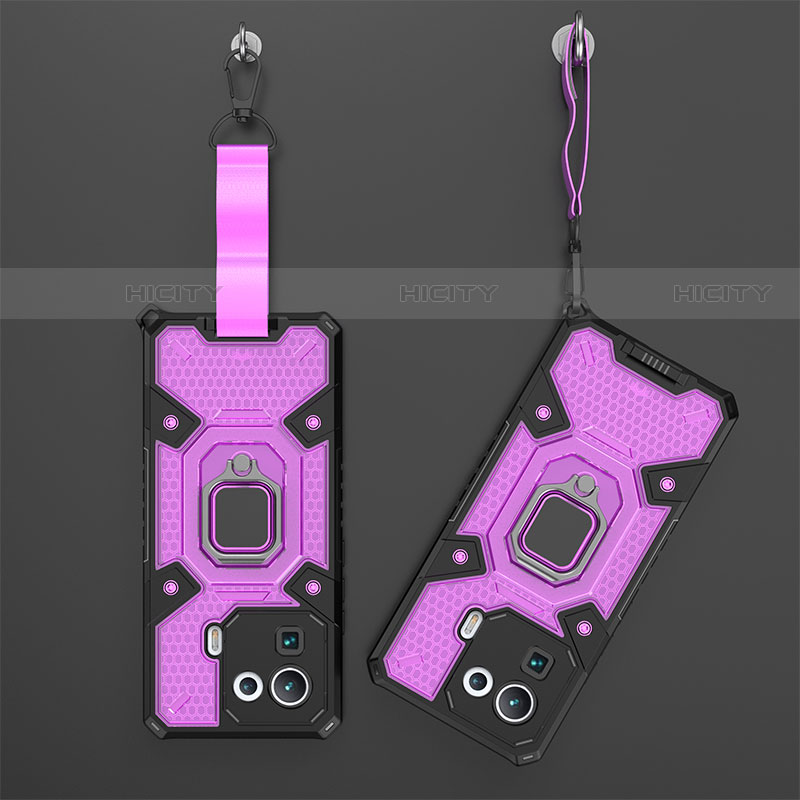 Funda Bumper Silicona y Plastico Mate Carcasa con Magnetico Anillo de dedo Soporte S02 para Xiaomi Mi 11 Pro 5G Morado