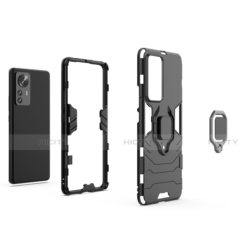 Funda Bumper Silicona y Plastico Mate Carcasa con Magnetico Anillo de dedo Soporte S02 para Xiaomi Mi 12 5G