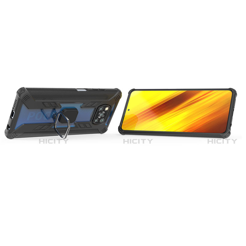 Funda Bumper Silicona y Plastico Mate Carcasa con Magnetico Anillo de dedo Soporte S02 para Xiaomi Poco X3 NFC