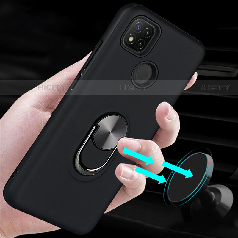 Funda Bumper Silicona y Plastico Mate Carcasa con Magnetico Anillo de dedo Soporte S02 para Xiaomi Redmi 9 India