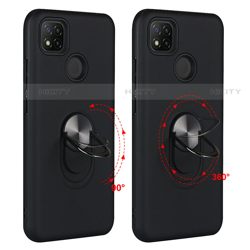 Funda Bumper Silicona y Plastico Mate Carcasa con Magnetico Anillo de dedo Soporte S02 para Xiaomi Redmi 9 India